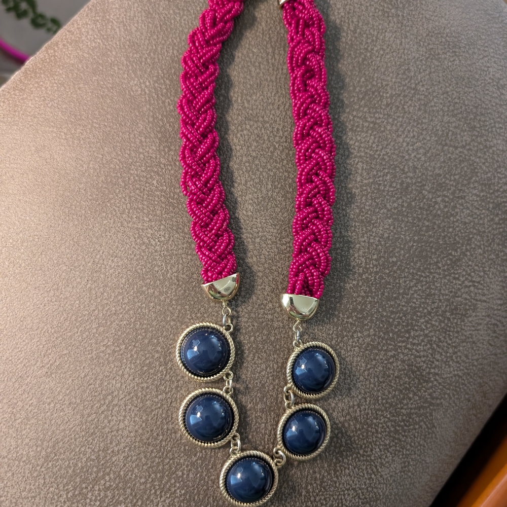 Talbots Pink and Blue Necklace with Beaded Design